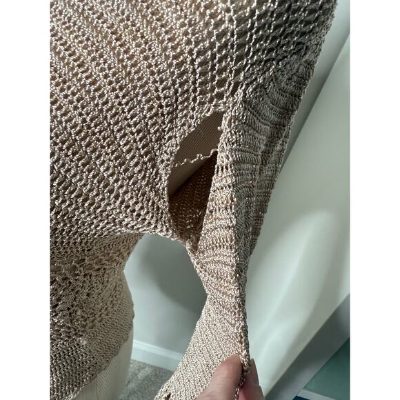 BCBG Y2K Women's Floral Crochet Tan Neutral Blouse Shirt Top Small *FLAWED* - Picture 8 of 8